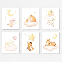 Bear Rabbit Sheep Stars Moon Nursery Wall Art Canvas Painting Nordic Posters And Prints Wall Pictures Girl Boy Kids Room Decor 2024 - buy cheap