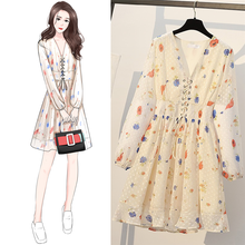 Plus size vestido de verão das mulheres 2020 nova primavera outono coreano com decote em v manga longa magro vestidos femininos M-3XL 2024 - compre barato