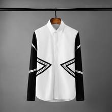 Minglu White Mens Shirts Luxury Long Sleeve Rib Splicing Design Casual Mens Dress Shirts Fashion Slim Fit Party Man Shirts 2024 - buy cheap