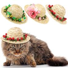 Dorakitten-sombrero de paja creativo para mascotas, decoración de flores y bayas, con correa ajustable para la barbilla, accesorios para el cabello, suministros para mascotas, 1 unidad 2024 - compra barato