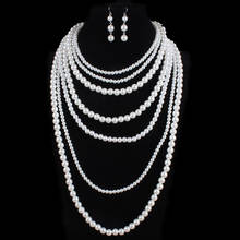 Multi Layer Long Pearl Necklace & Pendant Fashion Statement Collar Bib Beads Bridal Party Nigerian Wedding Indian Jewelry Sets 2024 - buy cheap