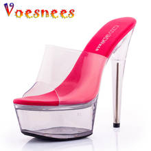 Voesnees Shoes Woman platform Sandals Crystal Clear High heels 15 cm Fashion Shows Sexy Big Yards Slipper Women's Slides 2024 - buy cheap