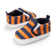 Zapatos de suela blanda para bebés, zapatillas antideslizantes para recién nacidos, color naranja y azul, a rayas 2024 - compra barato