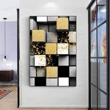 Pintura em tela estilo industrial abstrato nórdico, poster geométrico preto e dourado, impressões, imagens de arte de parede para decoração de sala de estar 2024 - compre barato