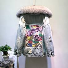 Winter Fashion Warm Natural Fox Fur Collar coats + Real Rabbit Hair Liner Denim Jacket Female Embroidery Real Fur jacket F702 2024 - buy cheap