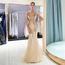 Fantastic Mermaid Gold Prom Dresses Slim Long Bling Bling Luxurious Beaded Full Sleeveless Dubai Fashion Evening Party Gowns 2024 - buy cheap