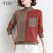 YISU Women Winter Sweater Half turtleneck pocket Jumper Warm Stitching color Casual All-match Winter top Fashion Knitted pullove 2024 - buy cheap