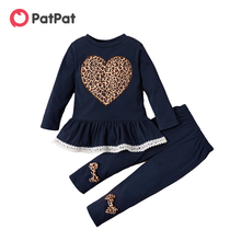 PatPat-vestido con dobladillo de encaje y estampado de leopardo para niñas, pantalones de decoración con lazo, ropa de otoño e invierno, novedad de 2020 2024 - compra barato