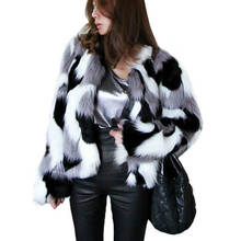 Fashion Black White Mixed Color Faux Fur Coat Autumn Winter Long Sleeve Short Style Jacket Female O-Neck Warm Coat Plus Size 6XL 2024 - buy cheap