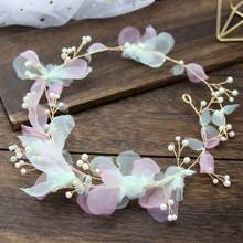 Girls Gorgeous White Pink Yarn Flower Pearl Headband Crown Tiara Princess Hairband Bridal Wedding Party Women Headpieces 2024 - buy cheap