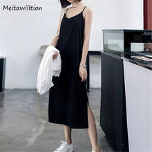 Vestido largo femenino de verano sin mangas con cuello en V, traje Sexy holgado de estilo coreano para fiesta, color negro, 2020 2024 - compra barato