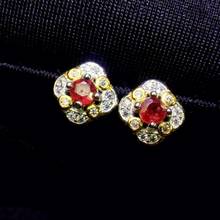 100% 925 Sterling Silver Natural Ruby Earrings for Women Luxury Gold Color Classic Wedding Party Earring 2024 - buy cheap