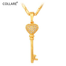 Collare Crystal Heart Key Pendant Gold/Silver Color Cubic Zirconia Girls' Dainty Jewelry Necklace Women P413 2024 - buy cheap