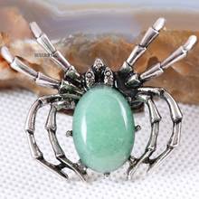 Broche de araña con piedra Natural para hombre y mujer, colgante de cuentas de cabujón de Aventurina verde, fabricación de joyas DIY, 1 unidad, K709 2024 - compra barato