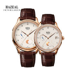 Hazeal design original casal relógio mecânico de luxo feminino masculino relógio de pulso à prova dwaterproof água data horas design safira relógio de cristal 2024 - compre barato