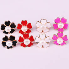 8Pairs New Fashion Jewelry Mix Color Enamel Flower With pearl Bead Stud Earrings Gift For Women Girl 2024 - buy cheap