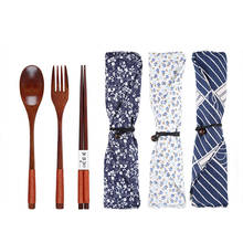 Portable Tableware Wooden Cutlery Sets with Useful Spoon Fork Chopsticks Travel Gift Dinnerware Suit with Cloth bag 2024 - buy cheap