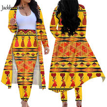 Jackherelook Elegant 2 Piece Outfit Spring Autumn Open Front Cardigan Vintage African Black Print High Waist Skinny Pants Suits 2024 - buy cheap