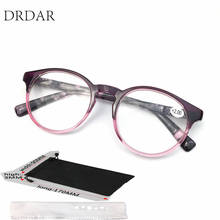 Nova mulher óculos de leitura 6806 roxo rosa redondo grande quadro moda hyperopia primavera perna + 125 225 275 400 2024 - compre barato
