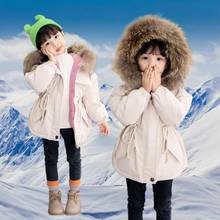 Casaco de inverno infantil, jaqueta longa, gola de pele, com capuz, para bebês e meninas, roupas para crianças pequenas 1-6t 2024 - compre barato