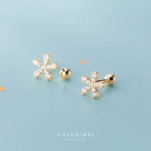 Colusiwei-pendientes de plata de ley 925 para mujer, joyería brillante de lujo con flor de Sakura, exquisitos aretes de tuerca para mujer, regalo de compromiso de boda 2024 - compra barato