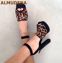 ALMUDENA Chunky Heels Gladiator Sandals Leopard Patchwork Platform Dress Shoes Open Toe Suede Buckle Strap Party Shoes Size46 2024 - buy cheap