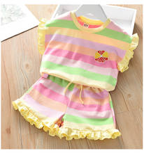 2PCS Summer Toddler Kids Girls  2021 New Rainbow Stripes Flying Sleeve T-shirt Tops+Short Pants Baby Girl Clothes Set 2024 - buy cheap