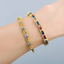 Pulseiras de arco-íris flola para mulheres, bracelete zircônia cúbica de cristal colorido com faixa de cobre, joias para presente brtc46 2024 - compre barato