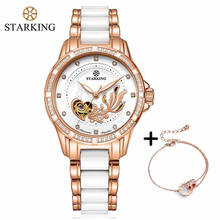 STARKING Automatic Mechanical Women Watch Bracelet Set For Ladies Dress Rhinestone White Ceramic Wristwatches Lover Gift 2024 - buy cheap