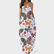 Vestido largo informal con estampado de flores y mariposas para mujer, traje de verano sin mangas, para playa 2024 - compra barato