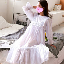 Women Long Sleeve Nightgowns Cotton French Embroidery Night Dress Lace Court Princess Luxury Sleepshirts Romantic Sleepwear 2021 2024 - buy cheap