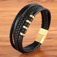 Multilayer Leather Woven Gold High Quality Metal Magnetic Buckle Charm Bracelets for Men 2024 - buy cheap