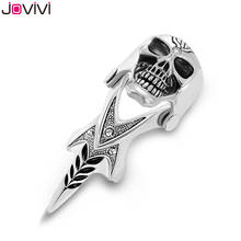 Jovivi Men's Silvery Armour Knuckle Full Finger Ring Double Loops Armor Finger Rings Gothic Cool Skull Head Punk Rings Jewelry 2024 - buy cheap