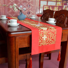 Classical Chinese Style Red Embroidery Flower Table Runner Birds Dragon Table Flag Decoration for Dining Table with Tassels 2024 - buy cheap