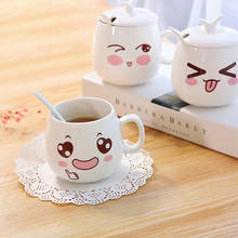 Creative Ceramic Expression Cup Cartoon Cute Mug Coffee Cup Ceramic Mug Tea Cup Coffee Mug Water Bottle with Lid Spoon Girl Gift 2024 - buy cheap