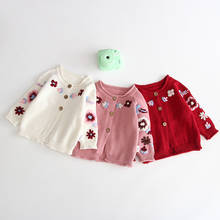 Toddlers Kids Knitted Cardigan Sweaters Embroidery Crochet Floral Infants Coats Cute Winter Cotton Baby Girls Sweaters 2024 - buy cheap