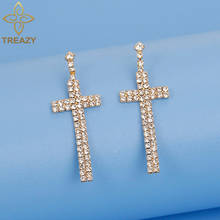 TREAZY Gold Color Rhinestone Crystal Cross Shape Drop Earrings for Women Bride Long Dangle Earrings Brincos Prom Wedding Jewelry 2024 - buy cheap