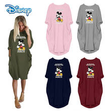 Vestido feminino do mickey mouse da disney, 2020, estampa de desenhos animados, vestidos casuais de letras, gola em o, altura do joelho, verão, plus vestido 2024 - compre barato