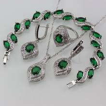 11.11 New Arrival Silver Color With Natural Stone CZ Green Jewelry Set Earrings And Necklace Women Bridal Sets 2024 - buy cheap