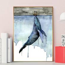 Pintura de tela abstrata para parede, navio tubarão baleia, paisagem, arte de parede, posteres e impressões, imagens de parede para sala, decoração de casa 2024 - compre barato