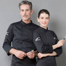 Fantasia unissex de chef, uniforme de chef, para trabalho, restaurante, cozinha, hotel, padaria, serviço de comida, jaqueta, avental 2024 - compre barato