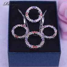 Conjunto de joias luxuosas de prata 925, com colar, brincos, conjunto de anéis para mulheres, joias de cristal austríaco coloridas de festa feminina 2024 - compre barato