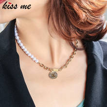 kissme Round Jesus Cross Nameplate Pendant Necklaces For Women Splicing Acrylic Pearl Strand Link Chains Brass Fashion Jewelry 2024 - buy cheap