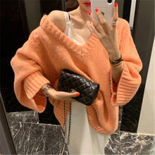 Women Oversize Sweater Winter Casual Loose Big V-neck Batwing Sleeve Knit Pullovers Females Solid Color Plus Size Jumper Tops 2024 - buy cheap