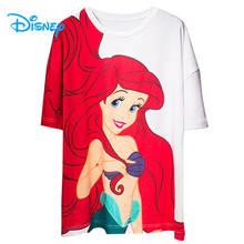 Disney-camiseta de La Sirenita Ariel para mujer, blusa informal de manga corta con cuello redondo y dibujos animados, Tops para mujer 2024 - compra barato