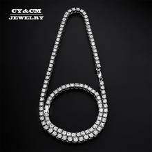Hiphop Choker Bling Iced Out Rhinestone Chain Necklace For Men 5mm Width Silver Color 1 Row Tennis Chains Necklaces Bracelet Set 2024 - buy cheap