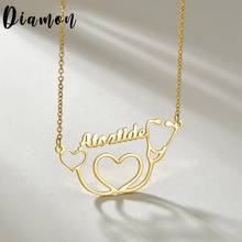 Diamon 2020 New Personalized Custom Stainless Steel Name Necklace Heart and Lariat Doctor Stethoscope Pendant Nameplate Gift 2024 - buy cheap