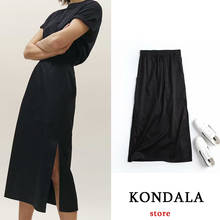 KONDALA Za Women Za Black Skirts Summer Streetwear Solid Elastic Waist High Waist Chic Vintage Skirts Female Casual Faldas Mujer 2024 - buy cheap