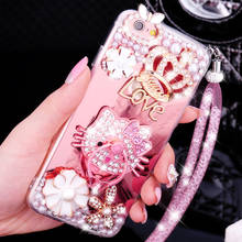 Luxury Girl Soft TPU Mirror Diamond Cover Case For Samsung Galaxy S20 Plus Shiny Bling Pearl Back Case With Lanyard strap 2024 - buy cheap