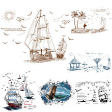 Большой пейзаж морских птиц sailboat voyage, большие настенные наклейки, наклейки, домашний декор, обои для гостиной, спальни, съемная Настенная Наклейка 2024 - купить недорого